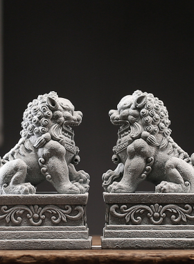 国潮石狮子摆件一对家居桌面吉祥物装饰品创意微景观盆景鱼缸造景