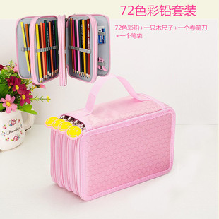 热销新款36/48/72色彩色铅笔笔袋套装涂鸦绘画填色彩铅笔帘礼品装