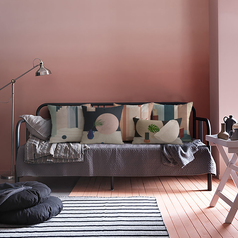 简约手绘艺术抱枕彩色抽象建筑抱枕创意客厅沙发靠垫套卧室靠枕