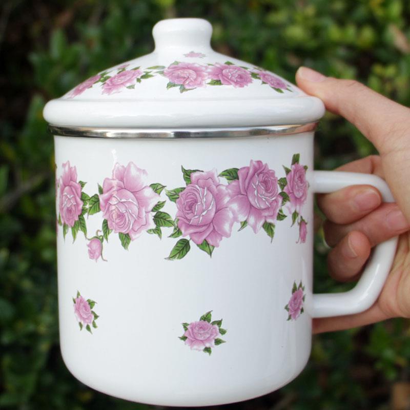 塘瓷杯名大容量复古搪水经典加厚搪缸子带盖老式铁茶大号马克