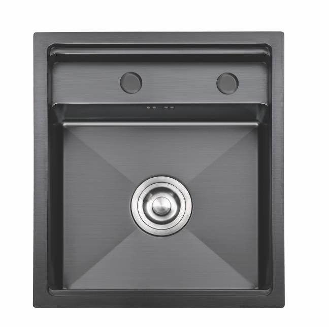 凯斯宝玛岛台手工盆单槽30不锈钢洗菜盆吧台隐藏折叠龙头纳米黑