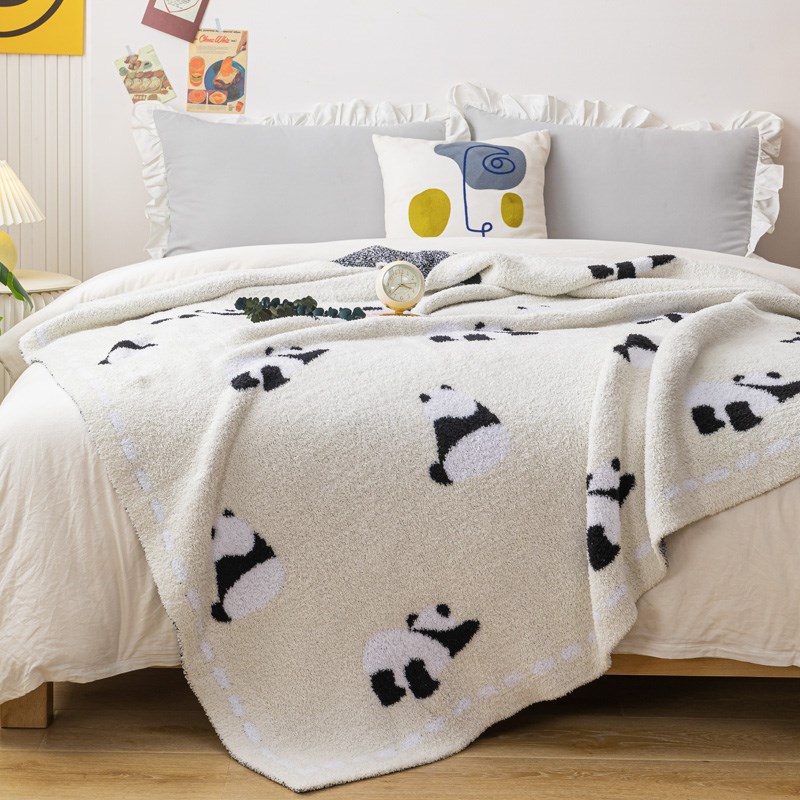 2米熊猫毯加厚露营毯卡通毯秋冬针织盖腿毯沙发毯午睡毯软绵绵毯