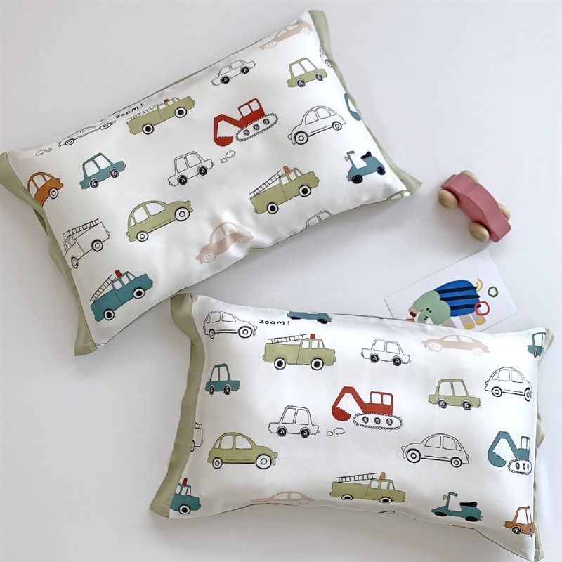 卡通儿童挖掘机60支兰精天丝枕套 幼儿园宝宝夏季冰丝枕头套30x50