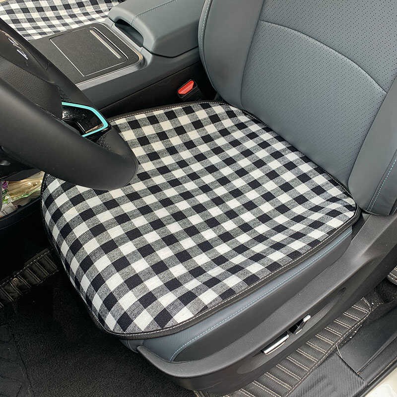 布艺汽车坐垫四季通用夏季透气环保亚麻格子空气层防滑座位垫单片