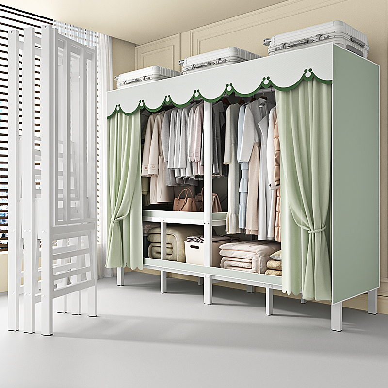 简易衣柜全钢架加粗加厚卧室家用出租房免安装折叠布衣柜结实耐用