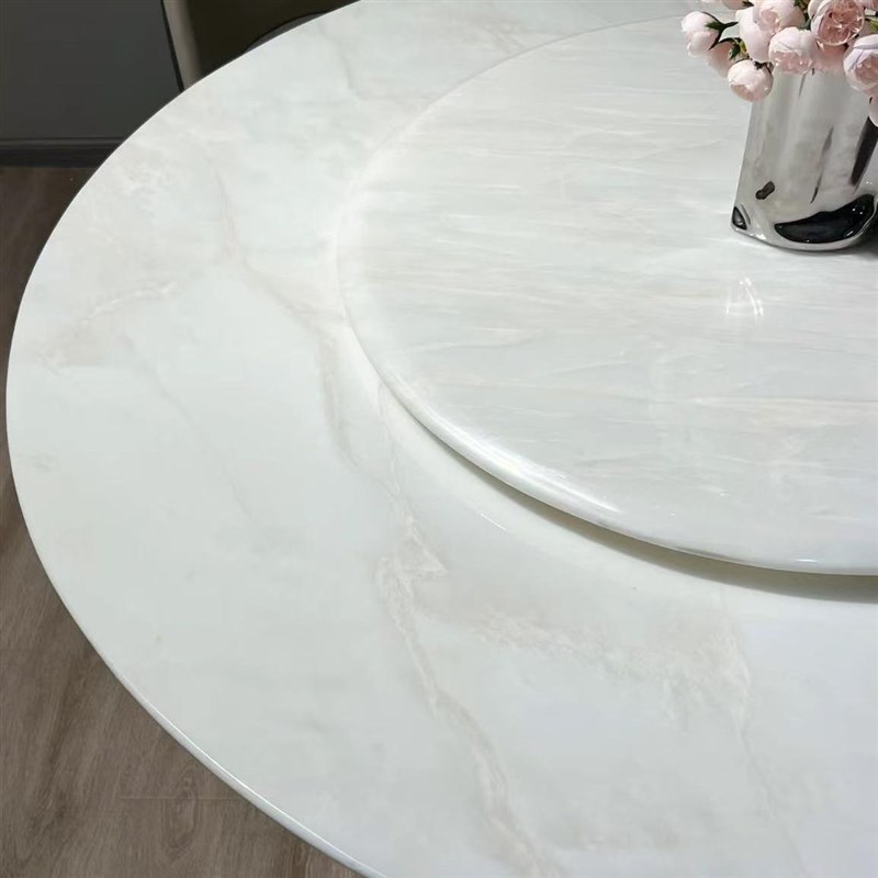 卡里冰玉天然奢石大理石餐桌椅圆形定制款高端奢石大户型圆桌