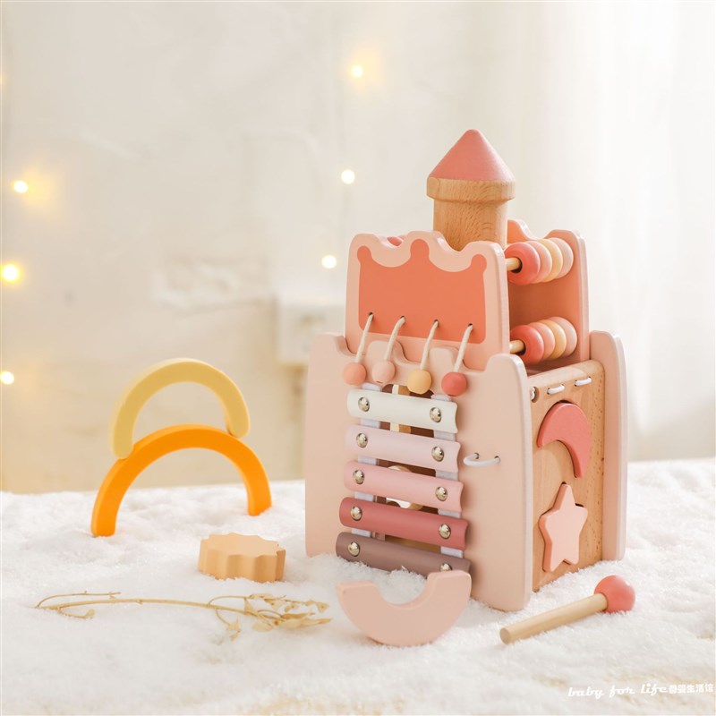 木质卡通儿童早教城堡小公主早教益智多功能玩具敲琴配对拼插玩具