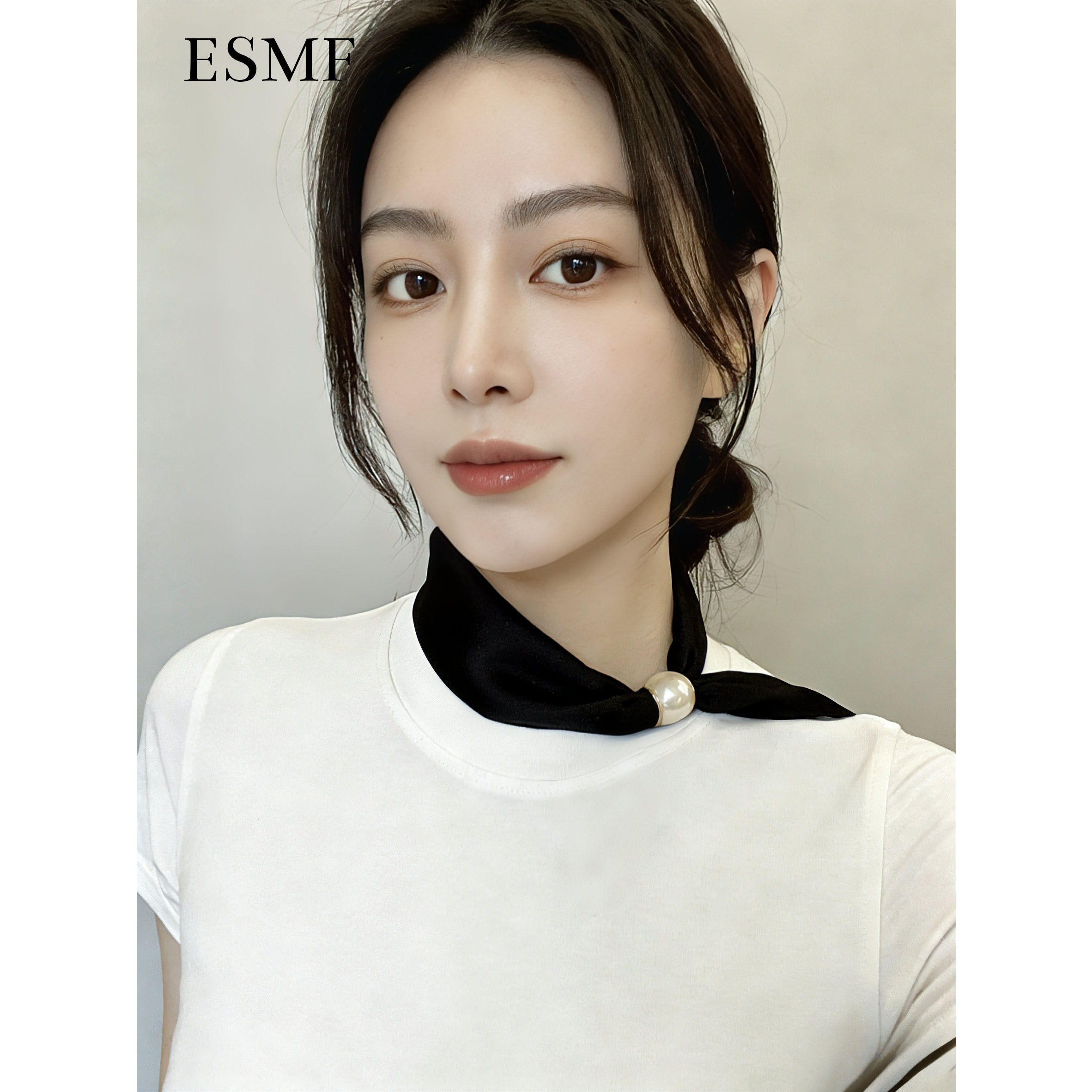 ESMF高级感珍珠磁吸扣丝巾女