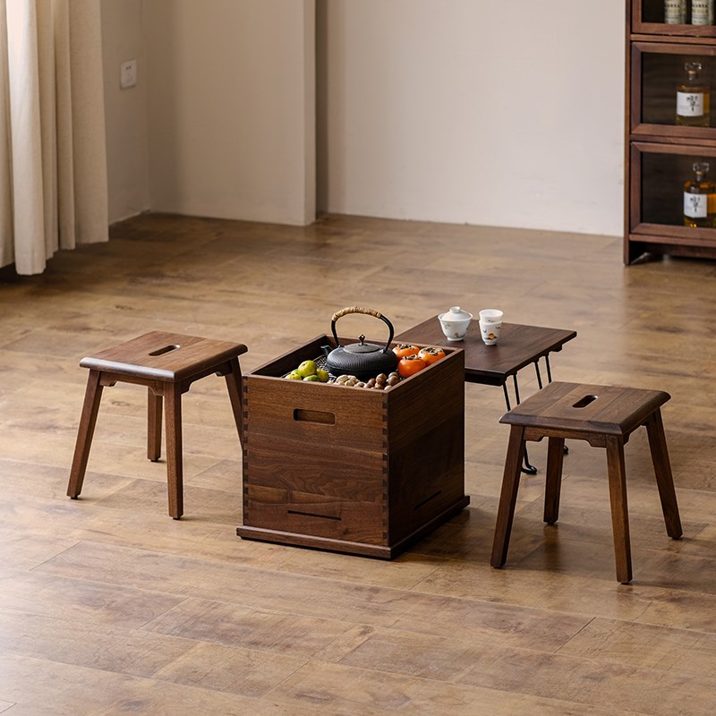 有清堂黑胡桃木围炉煮茶庭院火炉侧烤炉便携式小茶几茶桌木炭家用