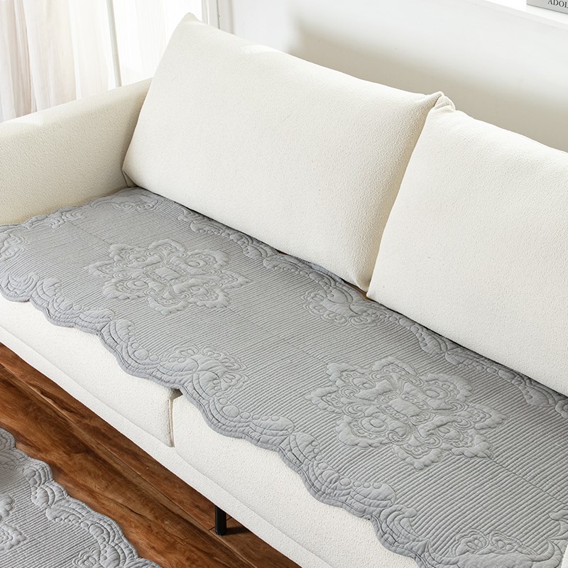 韩国出口麻棉沙发垫四季通用防滑纯色夏季水洗绣花单双人三人坐垫