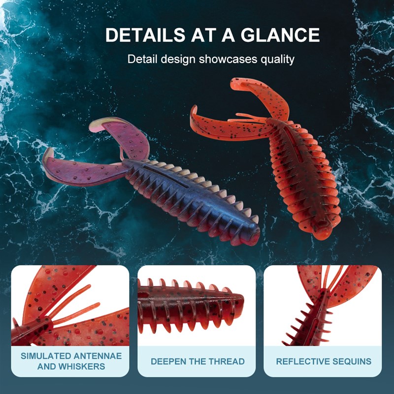 ESFISHING路亚反螺纹扰流软饵切割虾9厘米8条柔软jig拖尾虾野鲈