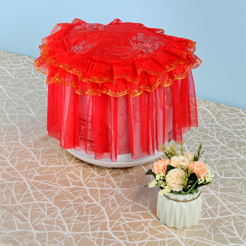 刺绣方形红色圆形电饭锅罩电饭煲盖巾韩式蕾丝罩压力锅防尘罩定制