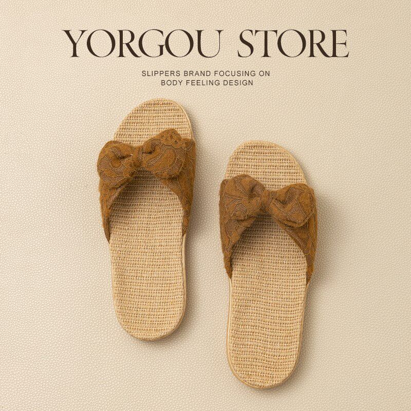 远港蝴蝶结抗菌亚麻拖鞋女士春夏季室内家居防滑吸汗家用四季防臭