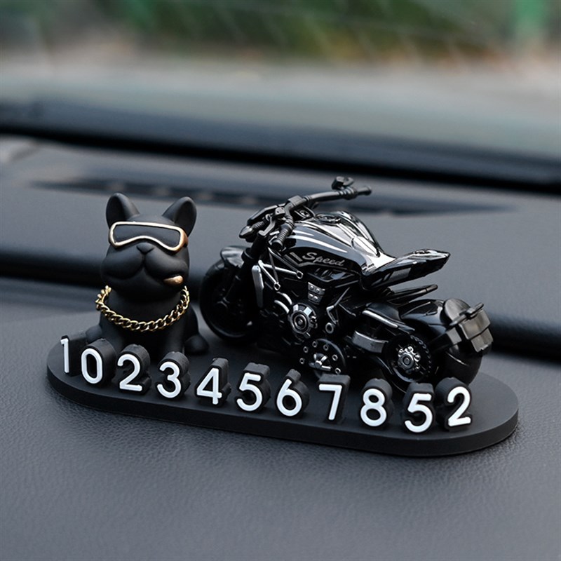 经典法斗狗汽车临时停车号码牌车载立体数字挪车电话牌车内饰摆件