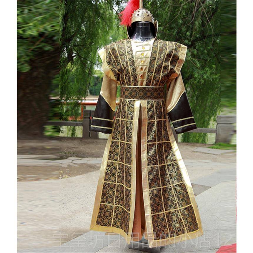 高档古装汉服演出成古人代将军红盔甲红色铠岳飞甲花木兰色士兵舞