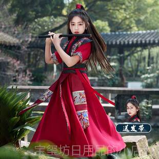 高档女童花木兰服装儿童汉服夏季短中国女风袖侠剑客cos将演军古