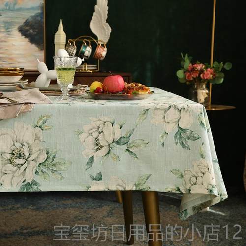 高档餐桌布台盖布布美式轻奢花花鸟布印家用棉餐圆方桌旗茶几欧式