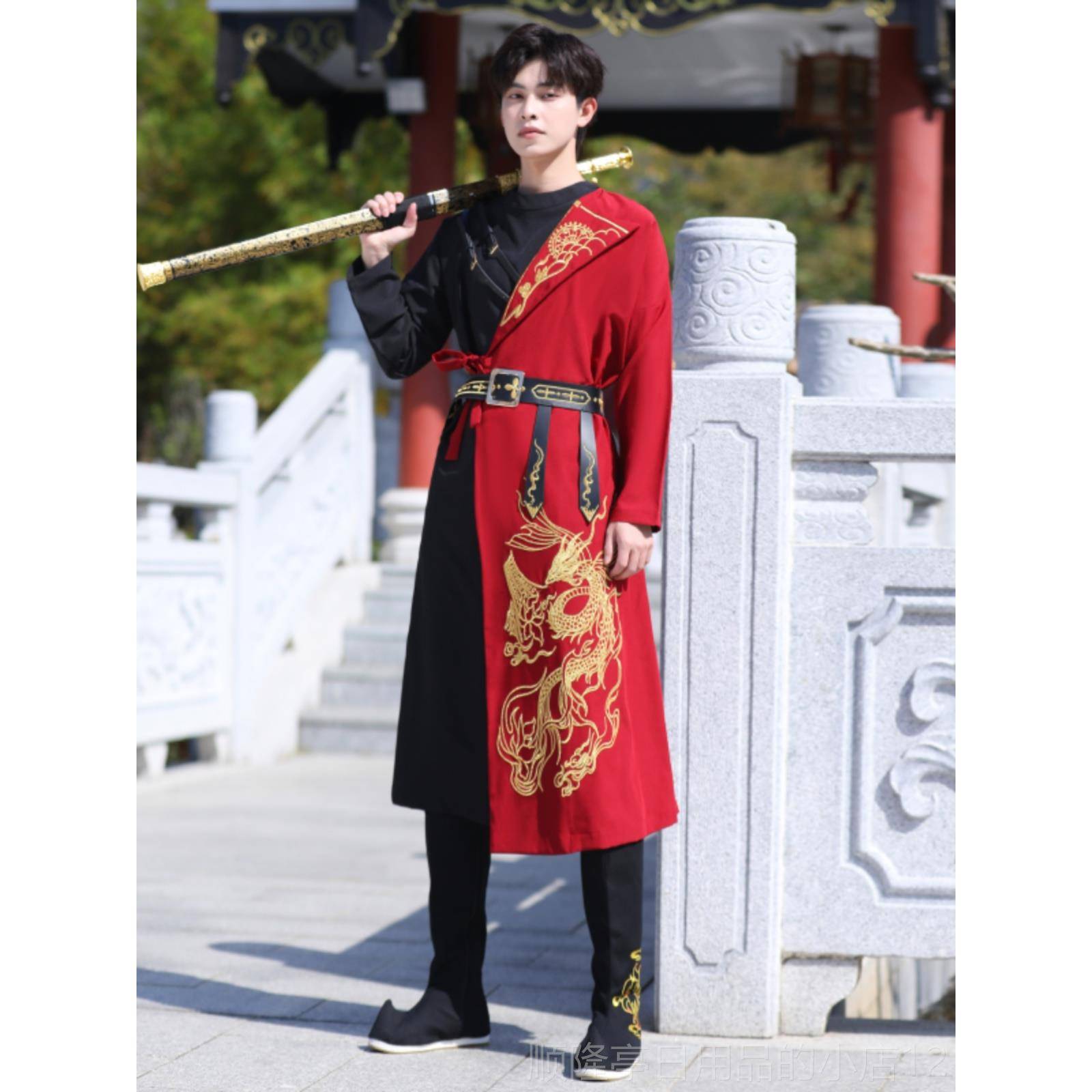 高档20款24春新原创装汉服卫锦衣刺绣表演服男班服 绣花腰带