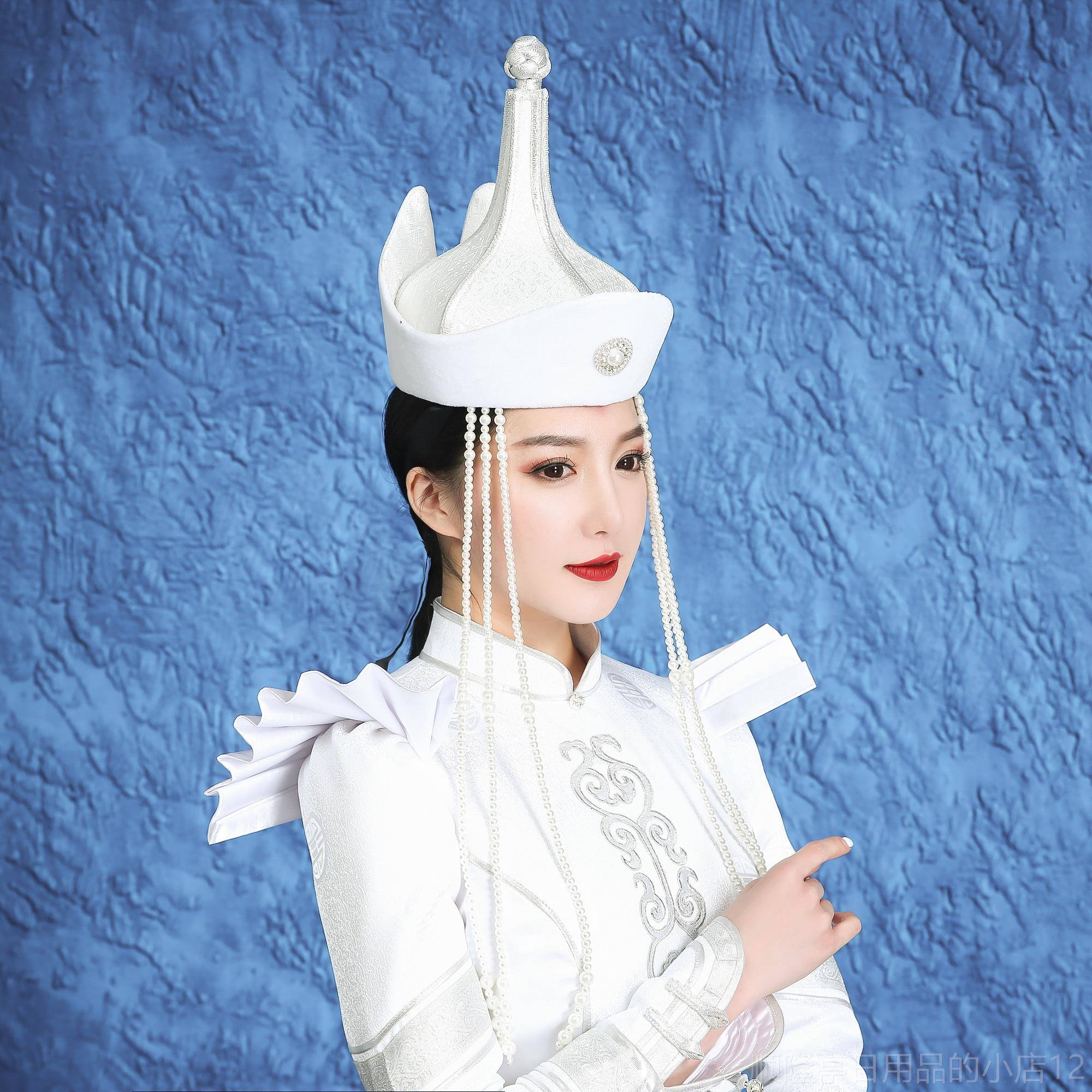 高档蒙古族女走秀色高帽子头饰蒙袍蒙古古婚礼民舞蹈演出服饰帽族