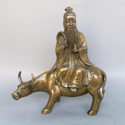 厂家直供古铜器太上老君人物雕塑铜老君骑牛雕像老子出关摆件