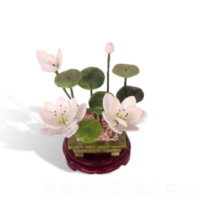 高档中式风格玉石厅白荷花件仿真莲花景盆家居装饰客佛堂供奉摆佛