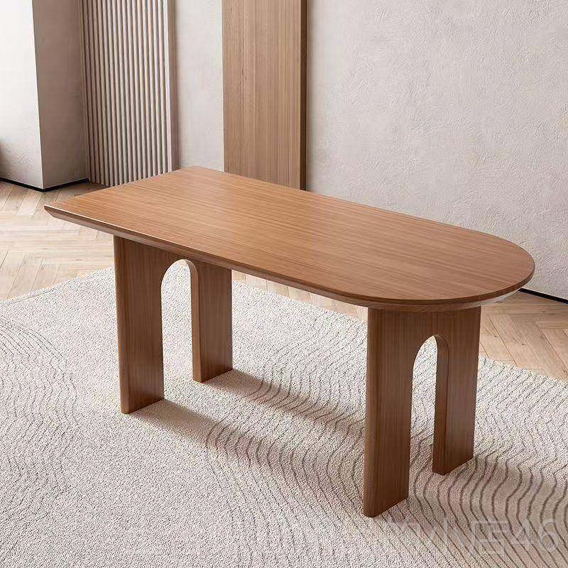 高档欧木实岛台餐桌家用小户型靠墙北半圆形饭简约客厅长书桌办公