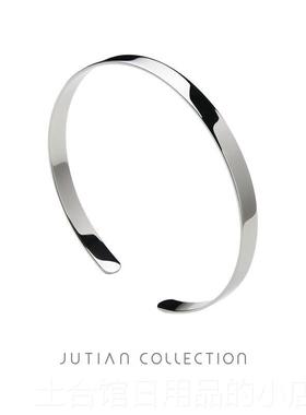 高档JUTIAN 冷淡风S925银饰女手镯ins潮光面学礼生素圈简约百纯搭