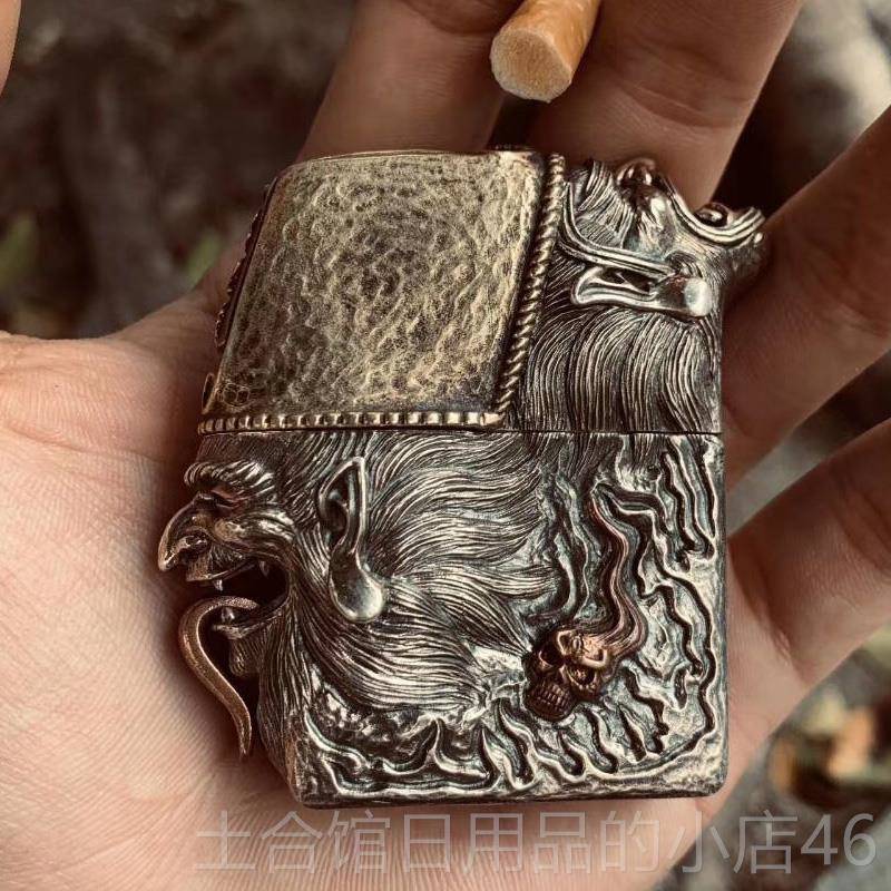 高档纯银黑白无常打火霸机古气一见生财复煤油银火机手工精雕轮火