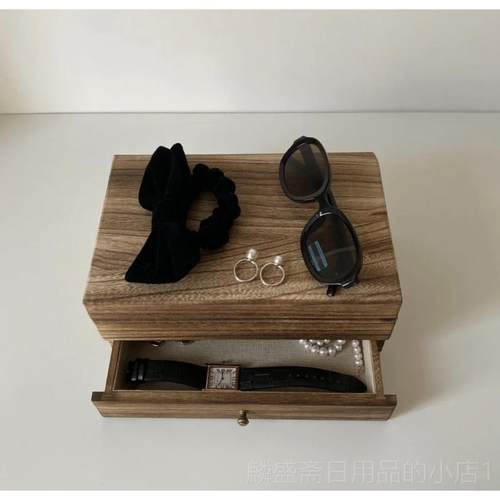 正品性价比之wan盖g日韩双层实木亚麻内衬做带带镜复子古首饰旧盒