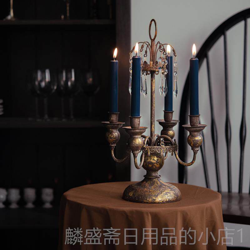 正品式复古头做旧烛台 欧家摆件装饰金属四水晶居烛台