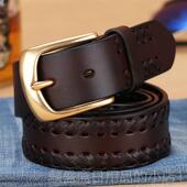 正品 腰带 真皮层牛皮手工编织第腰带青铜年针扣休闲裤 男士 皮带男士