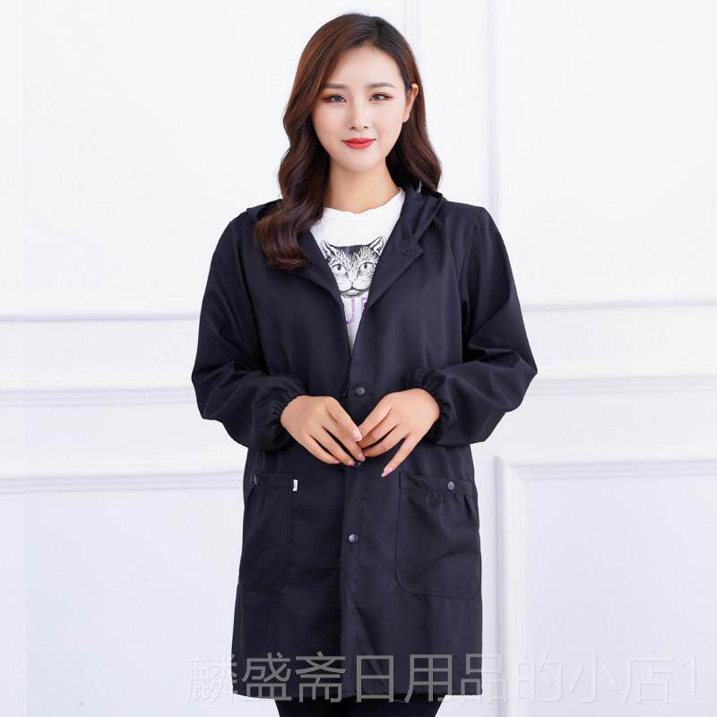 正品围裙长家用厨房罩衣上大时尚人做饭外套女袖防水防油衣春秋工