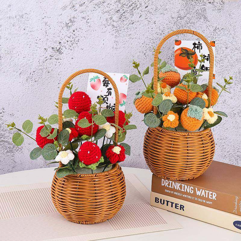 成品创意针织毛线水果花束手工编织手提花篮送领导老师朋友