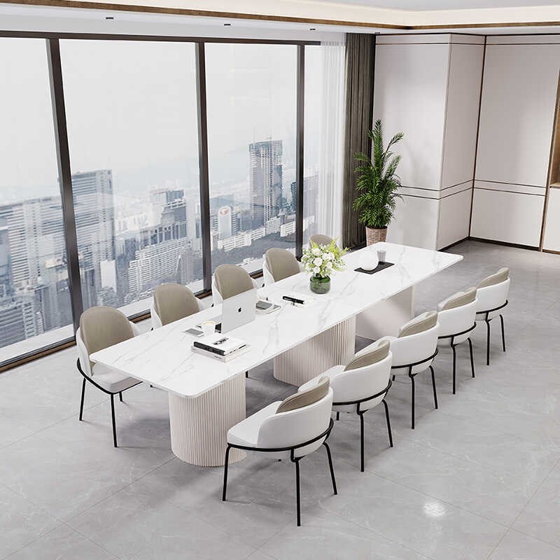 意式岩板拼接大型会议桌长桌美容院店铺商务会客洽谈接待培训桌椅