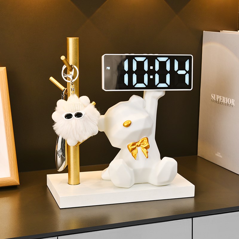暴力熊LED数字时钟玄关装饰品摆件客厅电子钟小闹钟表摆台式桌面
