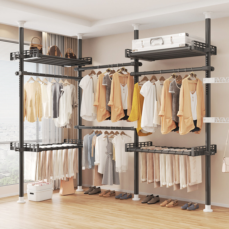 顶天立地置衣架加粗加厚衣帽间架子组装置物柜简易落地卧室挂衣杆