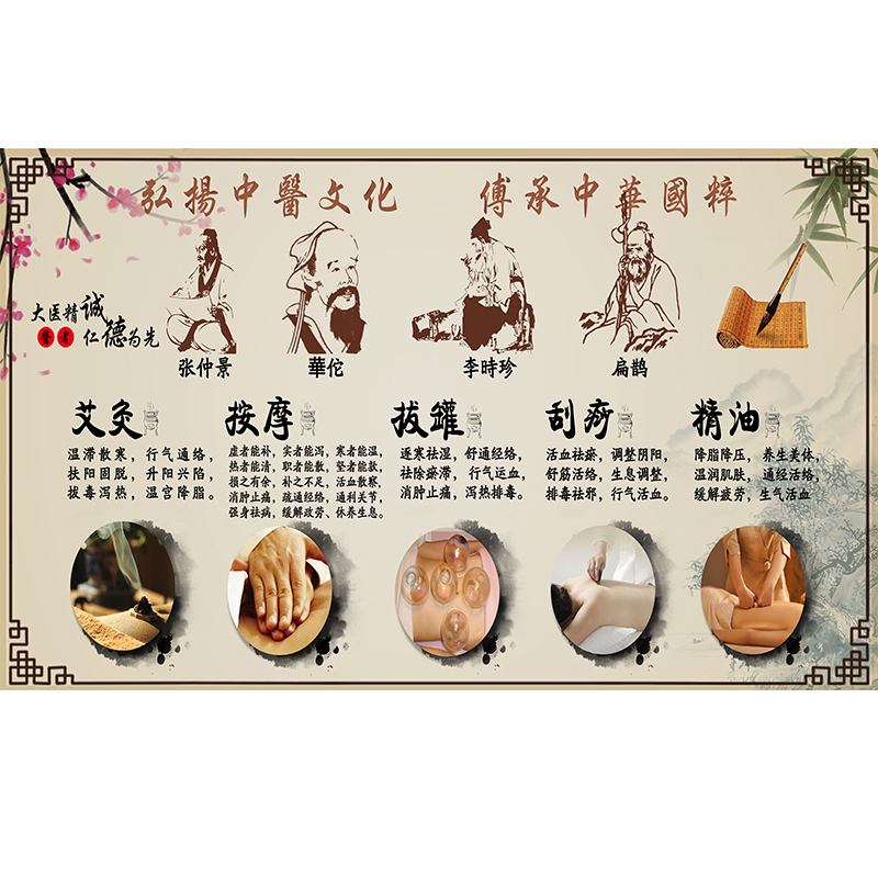 中医养生馆墙纸理疗馆针灸拔罐定制墙布足浴店足疗按摩壁纸壁布