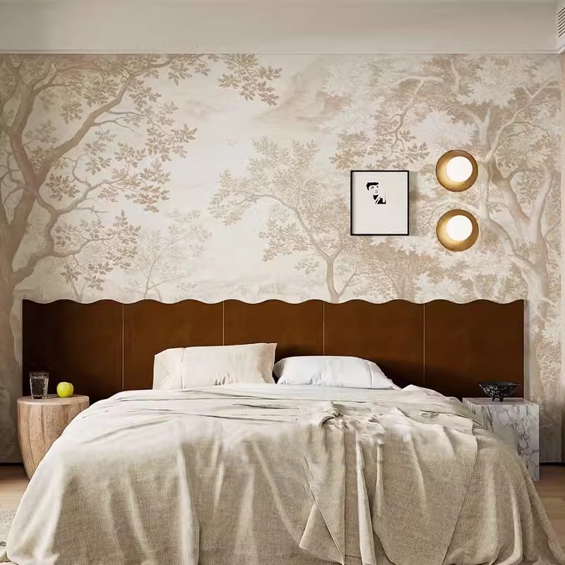 法式树林墙布复古南洋风卧室客厅背景墙壁纸玄关墙纸手绘定制壁画