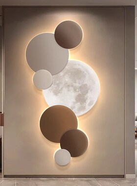 LED壁灯月球玄关装饰画灯光画入户正对门客厅挂画高级感过道壁画