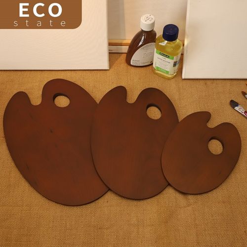 ECO实木专业椭圆形黑胡桃木色美术生复古调色板丙烯油画颜料工具