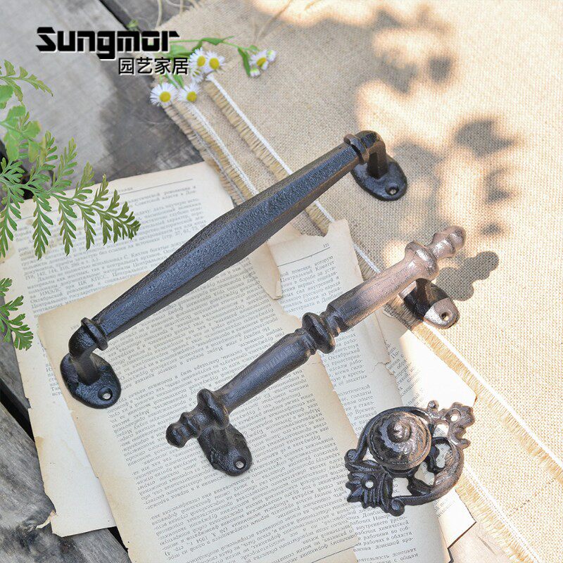 Sungmor欧式铸铁拉手1对复古怀旧抽屉衣柜木门长款装饰仿古工艺品