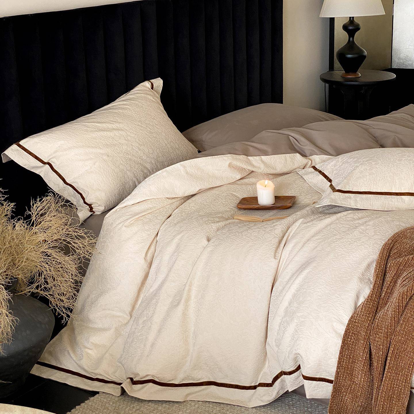 秋冬季加厚磨毛四件套100S高支简约感提花纯棉被套床单笠