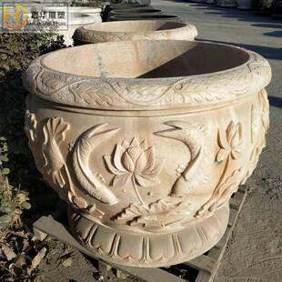 石雕鱼缸花盆庭院石缸天然青石水缸养鱼种花石盆石头大缸石槽摆件