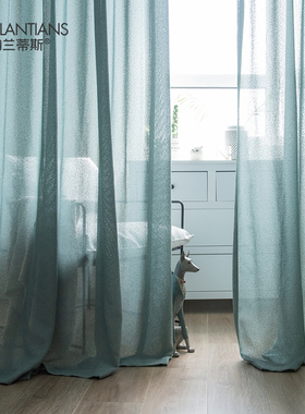 瀚兰蒂斯白纱窗帘绿色窗纱半遮光卧室民宿风日系加厚生态棉麻纱帘