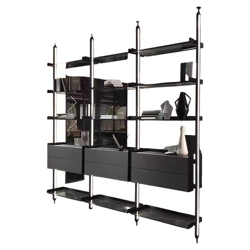 顶天立柱铝合金开放式发光衣帽间简约悬空玻璃层板整体式定制衣柜