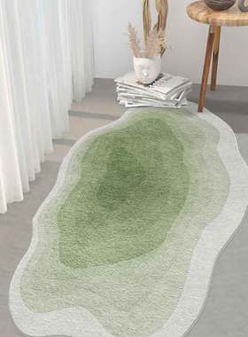 绿色地毯卧室床边毯儿童房衣帽间主卧不规则异形床前长毛客厅地垫