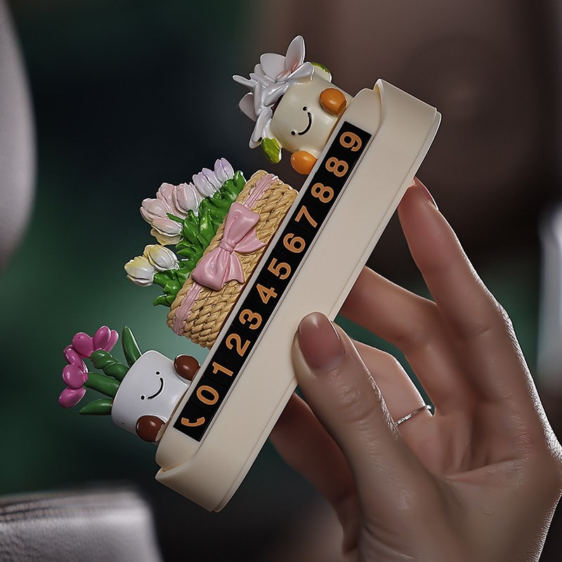 繁花随行汽车临时停车电话号码牌女车载挪车卡汽车内饰摆件装饰品
