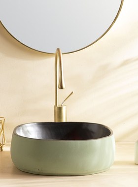 绿色方形台上盆洗手盆单盆台上面盆家用浴室卫生间阳台洗脸盆加深