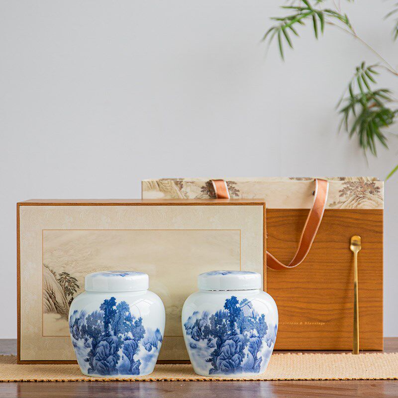 高端陶瓷茶叶罐青花瓷茶具礼盒包装红茶绿茶龙井碧螺春毛尖定制