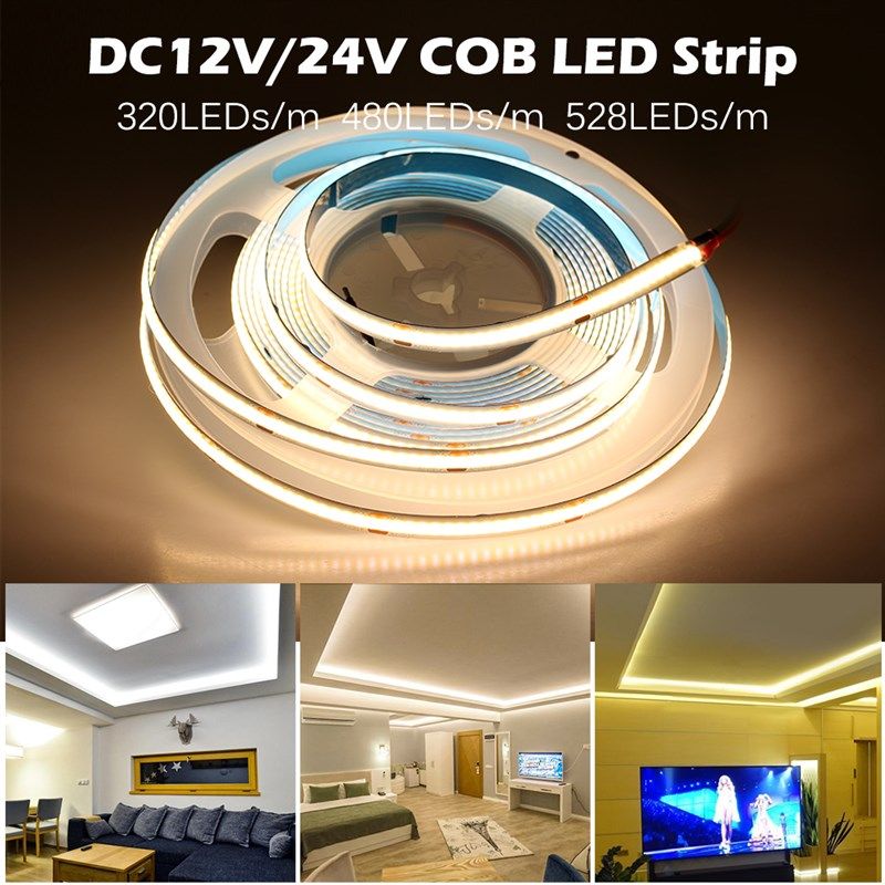 5米 LED COB灯带 DC12V/24V 320灯 480灯 528灯每米 超亮装修软灯